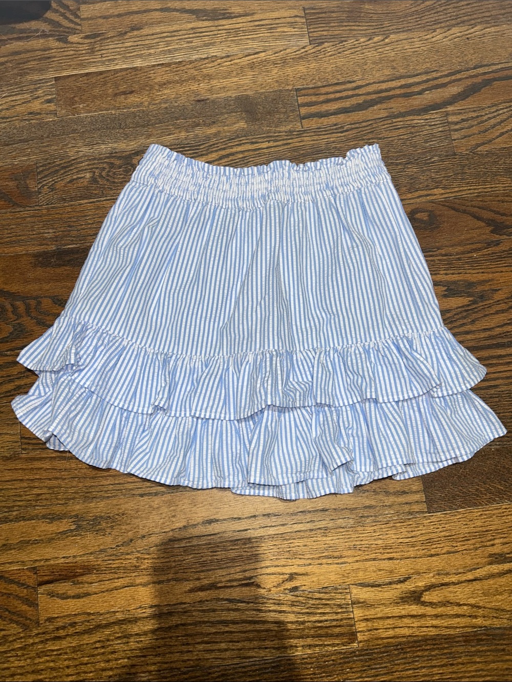 Girls 12 Crewcuts Light Blue Striped Ruffle Mini Skirt